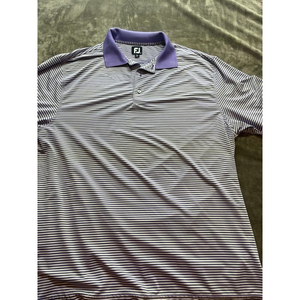 Footjoy FJ Purple Striped Golf Performance Short Sleeve Polo Shirt Mens XL
